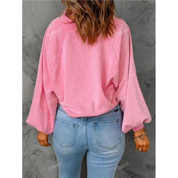 Half Button Raglan Sleeve Sweatshirt - Picture 2 of 5